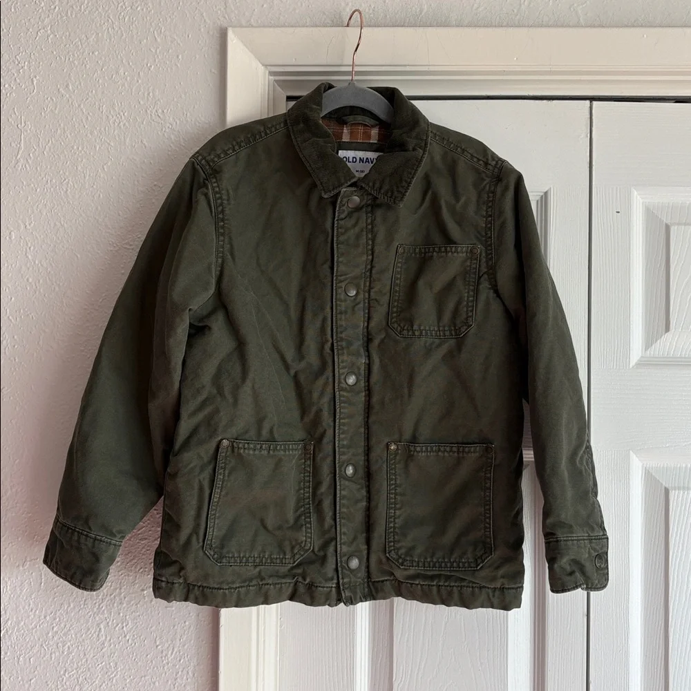 Old Navy Canvas Corduroy-Trim Flannel Lined Barn Chore Jacket Coat for Boys